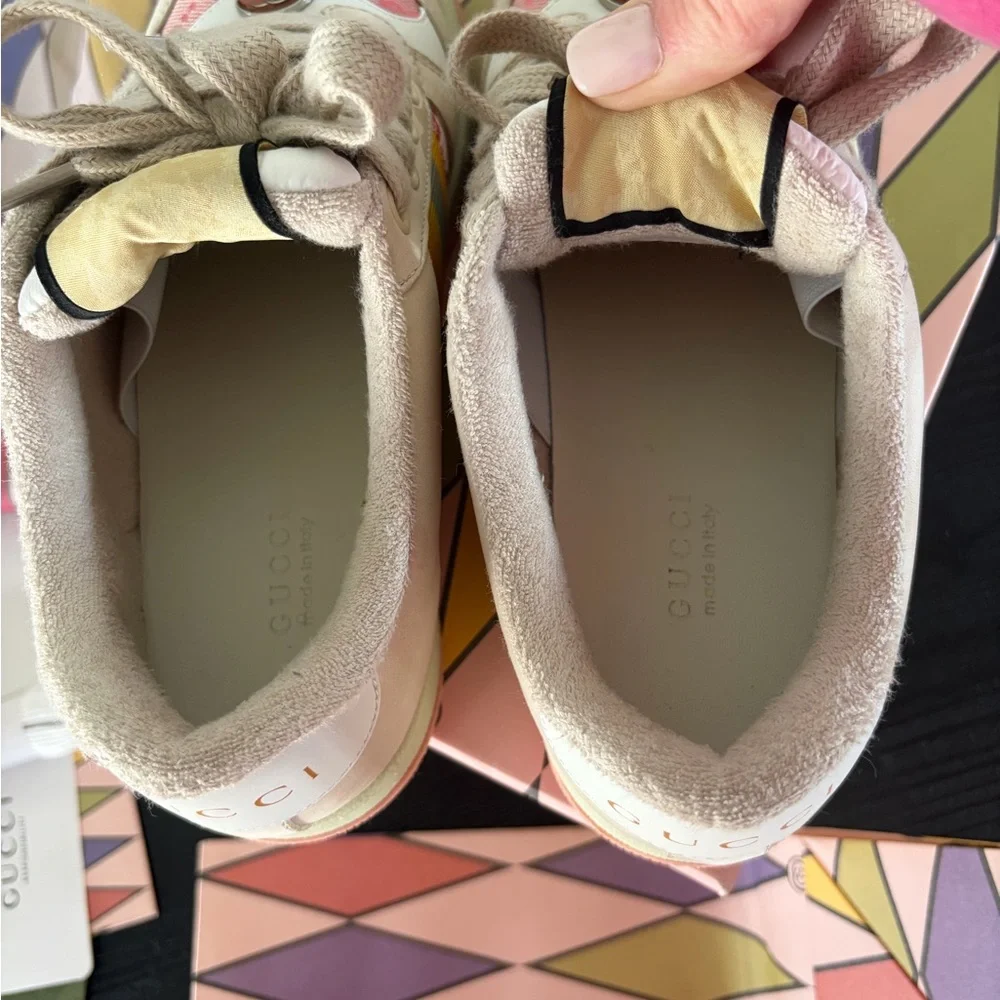 Gucci Beige and Pink Sneakers with Colorful Stripes - Picture 7 of 8
